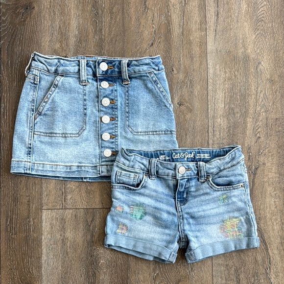 Cat and Jack Jean Shorts and Jean Skirt.  Girl’s size XS (4/5). - Picture 1 of 6